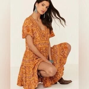 PATRONS OF PEACE Toluca Border Paisley Print Boho Mini Dress SZ SM